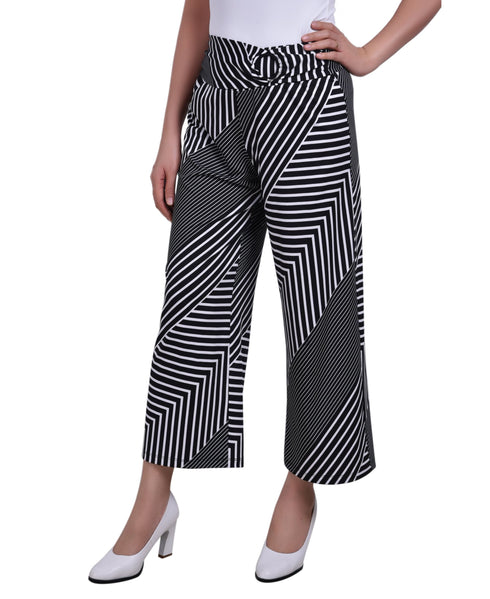 NY Collection Petite Cropped Pull On Pants With Faux Belt